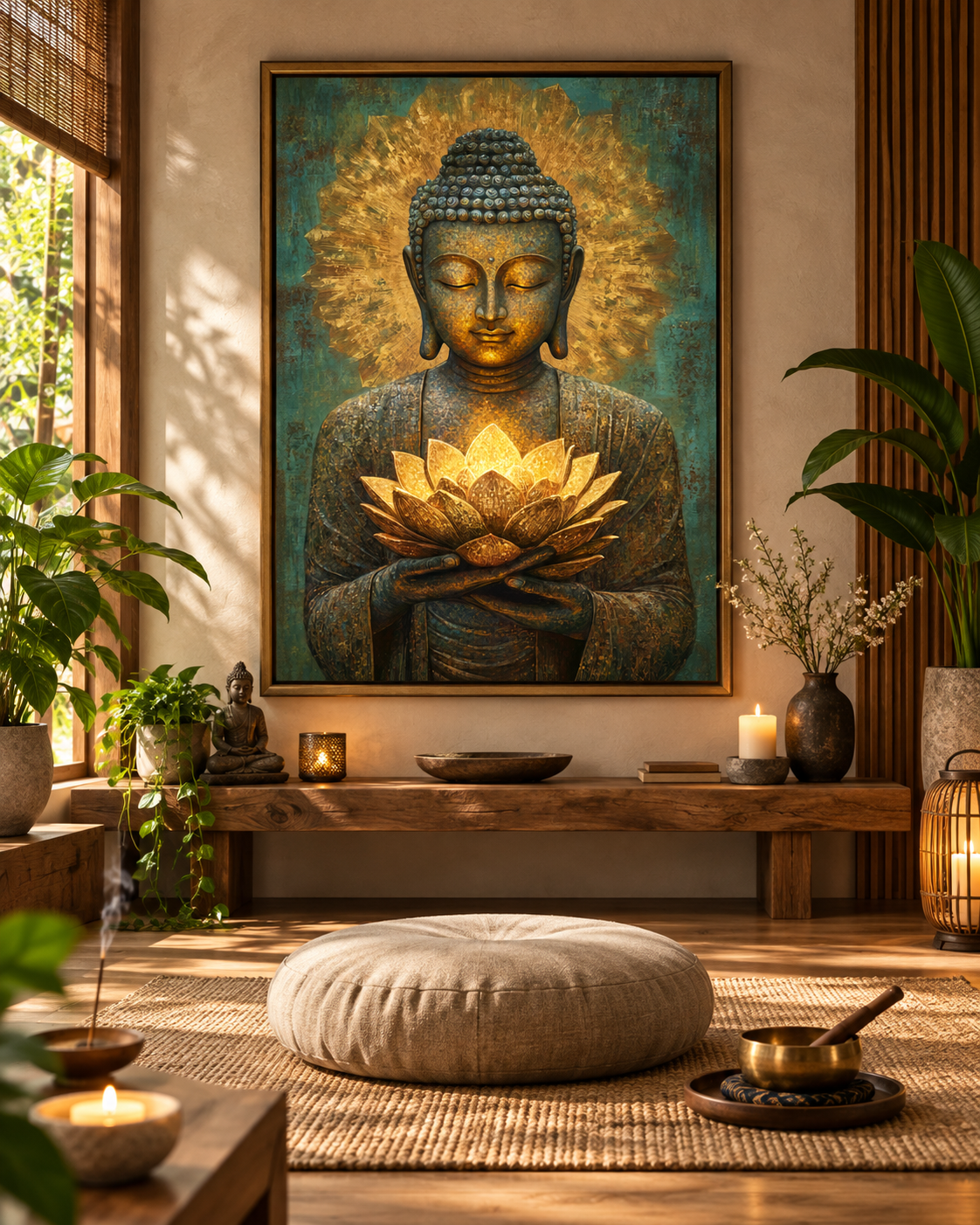 Buddha Holding A Golden Lotus | Digital Artwork
