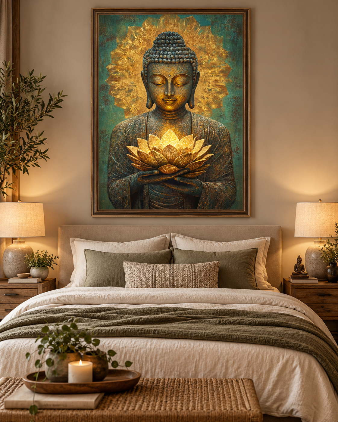 Buddha Holding A Golden Lotus | Digital Artwork