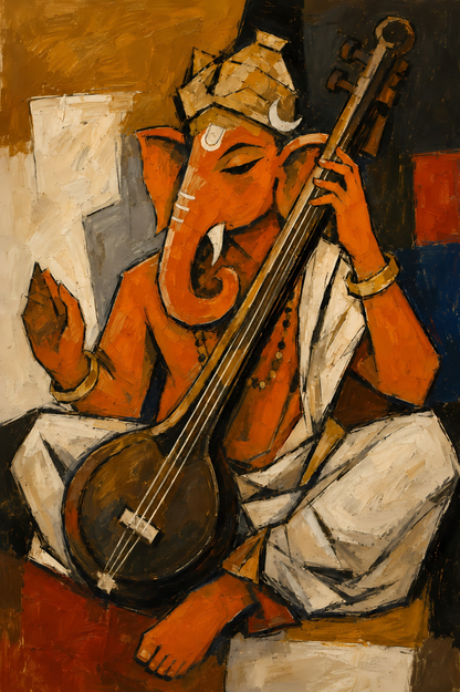 Lord Ganesha Playing Veena | Digital Artwork