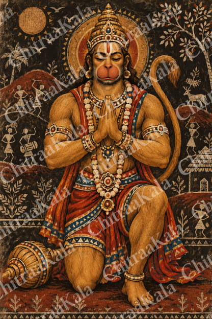 Lord Hanuman in folk art | Digital Artwork