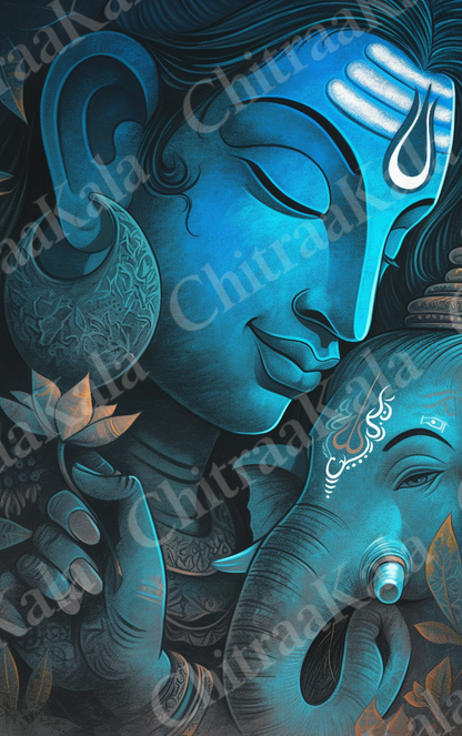 Divine Bond – Lord Shiva & Lord Ganesha | Digital Artwork