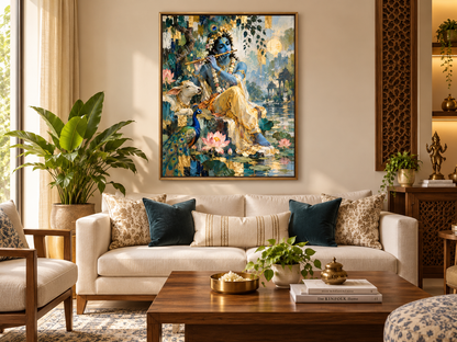 Lord Krishna by Lotus Pond | Digital artwork