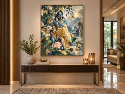 Lord Krishna by Lotus Pond | Digital artwork