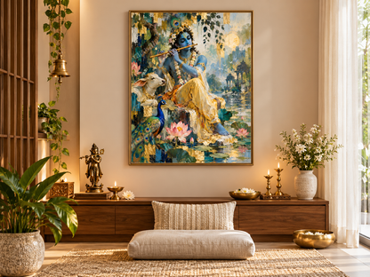 Lord Krishna by Lotus Pond | Digital artwork