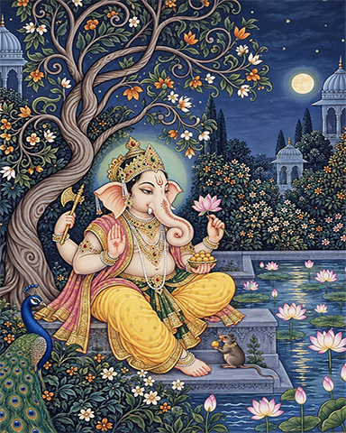 Moonlight Serenity Lord Ganesha | Digital Artwork