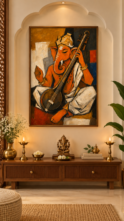 Lord Ganesha Playing Veena | Digital Artwork